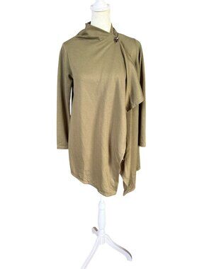 h.i.p women's olive green long sleeve open cardigan crossover button closure L
